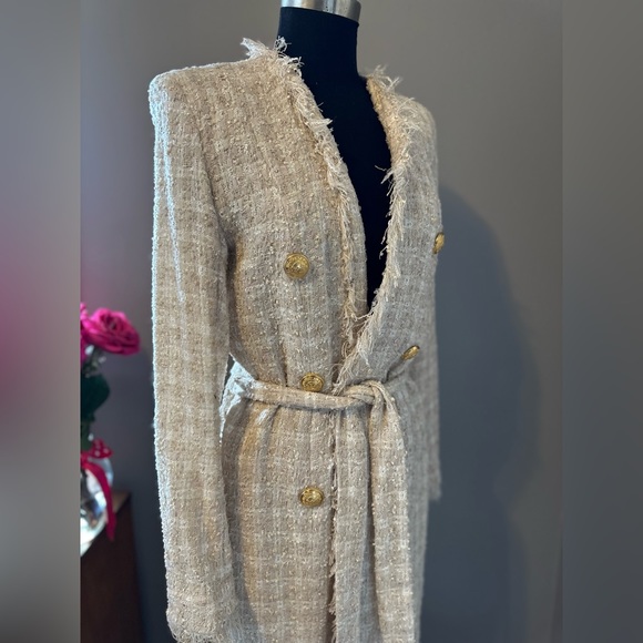 BALMAIN Tweed Fringe Trim Long Maxi Sweater Jacket 40 6 8 - Picture 10 of 11